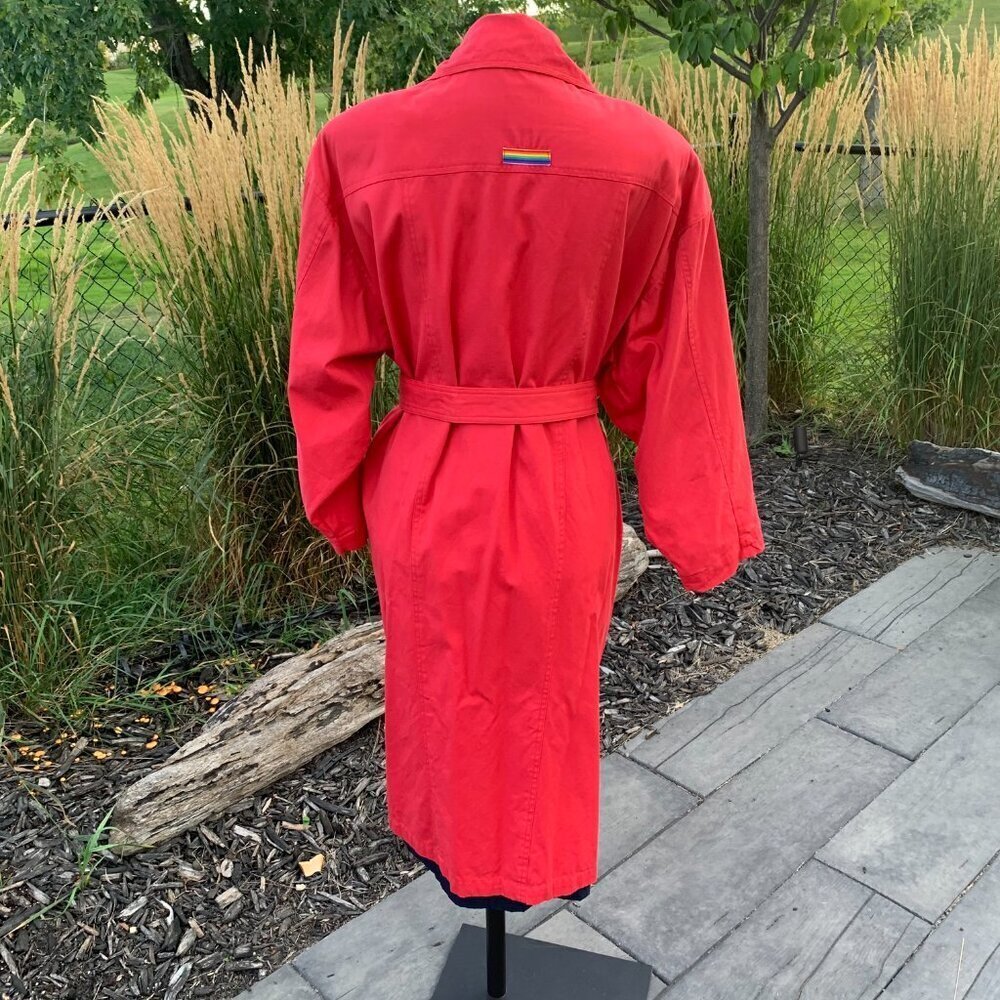 Vintage 80s 90s Oversized Red Belted Dolman Sleeve Trench Overcoat Duster - Picture 8 of 12